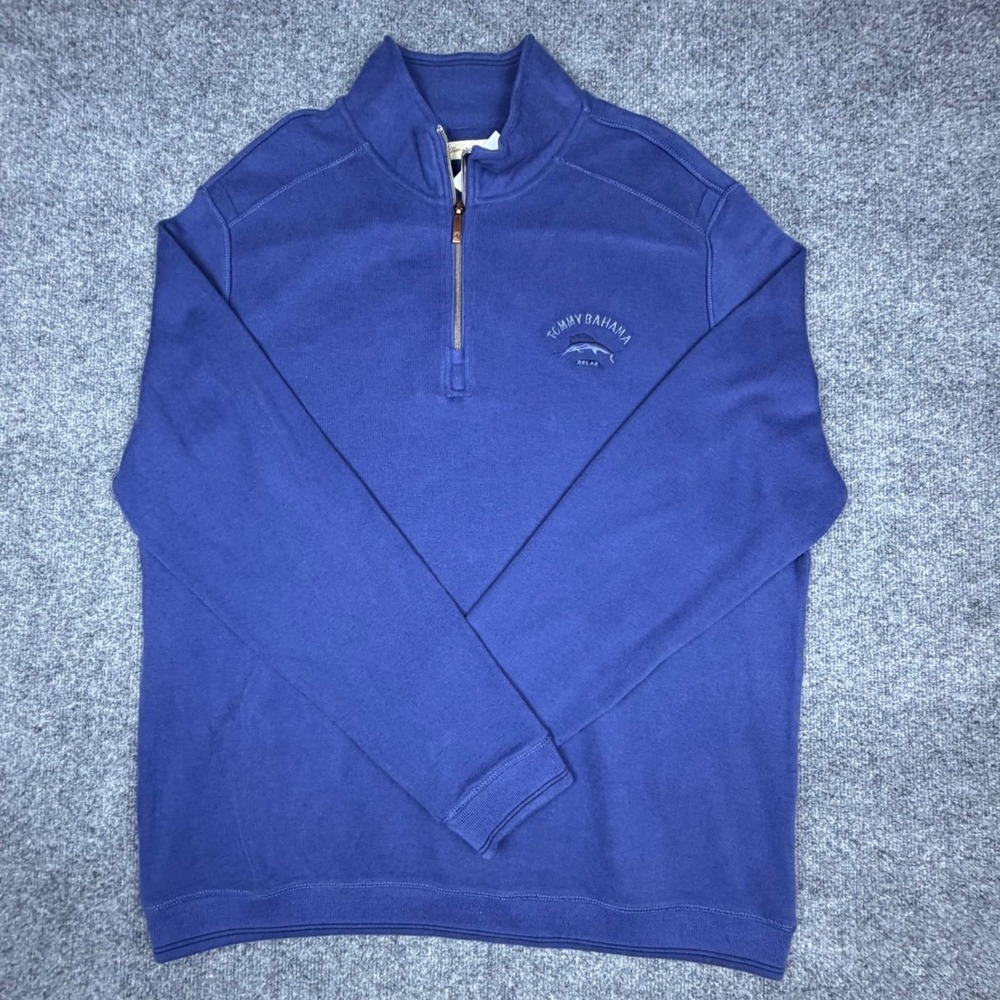 Tommy Bahama Relax Mens XL Deep Marine Blue 1/4 Zip Cotton Pullover TB21974R